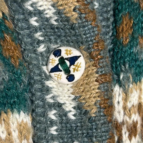 The Alpaca Connection Vintage Tribal Ethnic Print Cardigan Sweater Peru - Picture 5 of 7